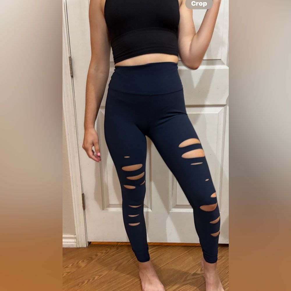 ALO Ripped Warrior Yoga Navy Blue High-Waist Leggings XS